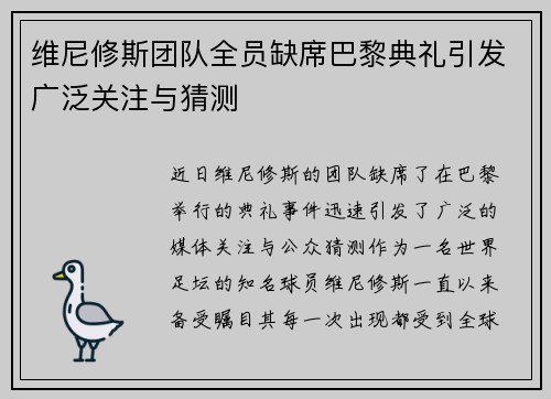 维尼修斯团队全员缺席巴黎典礼引发广泛关注与猜测